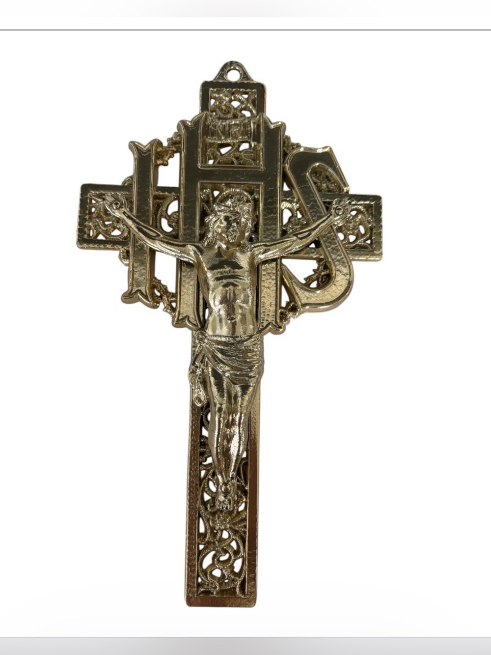 Vintage Gallo Gold Tone IHS Wall Crucifix Cross Jesus Religious Catholic